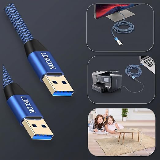 USB to USB Cable 15FT, Durable Braided USB 3.0 Male to Male Type A to Type A Data Transfer Cable, Compatible with Hard Drive, Laptop, DVD Player, TV, USB Hub, Monitor, Camera, Set-Top Box