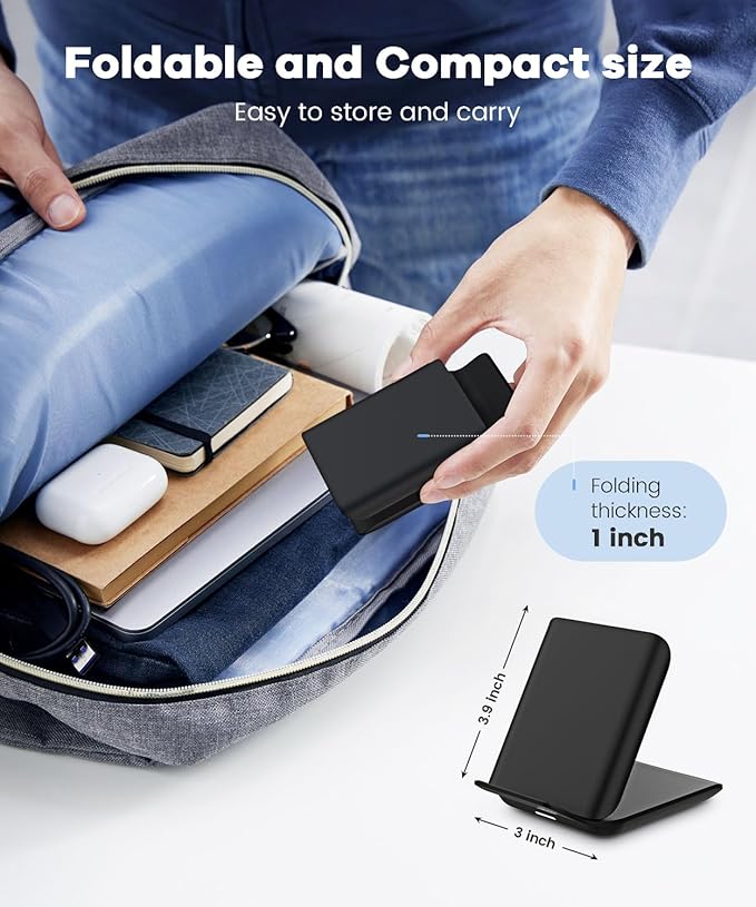 Samsung Galaxy Z Flip 7 Wireless Charger 15W Foldable Stand,Qi Fast Charging Station Travel Dock for z Flip 7 6 5 4 3 & Motorola Razr+,PD 20W Adapter Included,Black