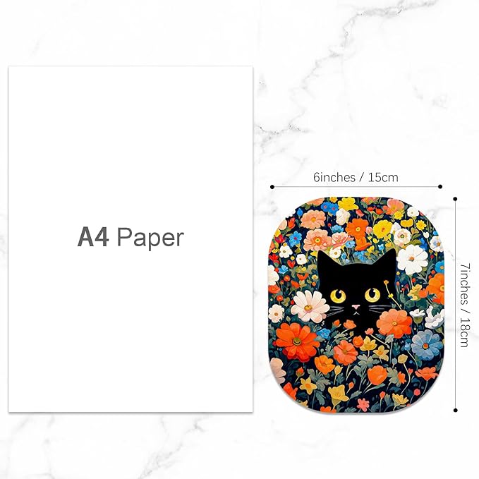 Small Mouse Pad, 6 x 7 Inch, Oval Mini Mouse Pad with Non-Slip Rubber Base for Laptop Wireless Mouse Keyboard Tray Mousepad, Cute Black Cat