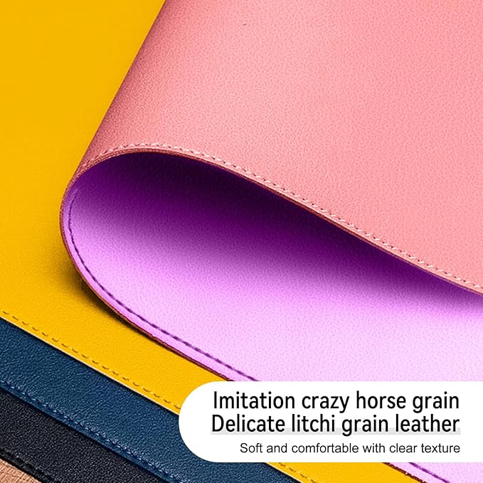 Dual Sided Leather Desk Mat - Waterproof Desk Pad - Ideal for Large Mouse Pad and Desk Mats on Top of Desks (Pink, 33"*13")
