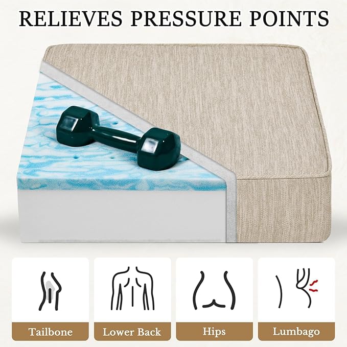 baibu Dual-Layer Gel Memory Foam Recliner Cushions for Elderly, 18x18x4 Inch Thick Non-Slip Recliner Seat Cushion Suitable for Couches, Armchair, Wheelchair, Beige