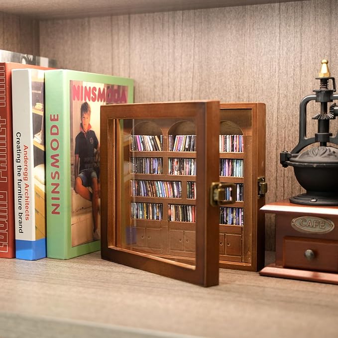 Anxiety Bookshelf – Mini Books Display for Stress Relief and Fun Decor, Perfect Decorative Miniature Library for Book Lovers, Ideal for Home Decor, Office Décor, and Thoughtful Gift - Walnut