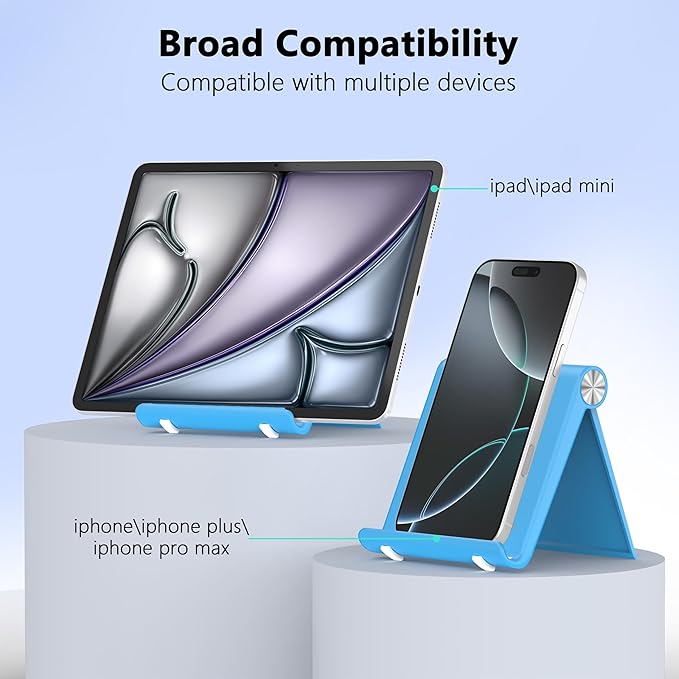 Cell Phone Foldable Stand for Desk, Portable Cell Phone Holder, Adjustable Tablet Dock, Office Desk Accessories for iPhone 17 16 15 14 13 Pro Max Air, Galaxy S25, S24, Blue&Blue