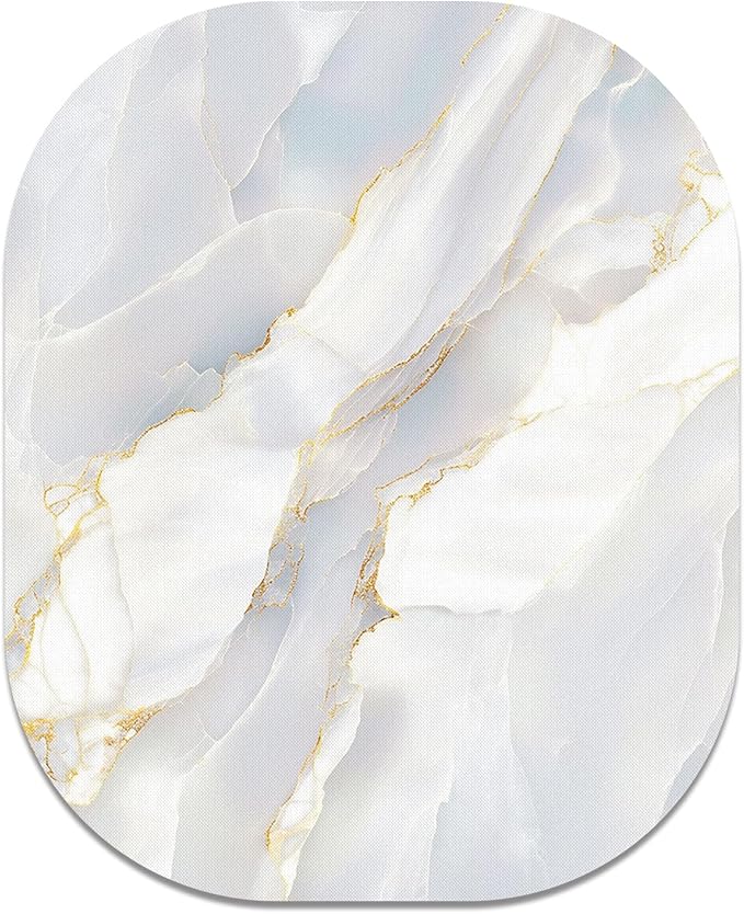 Small Mouse Pad, 6 x 7 Inch, Oval Mini Mouse Pad with Non-Slip Rubber Base for Laptop Wireless Mouse Keyboard Tray Mousepad, White Marble