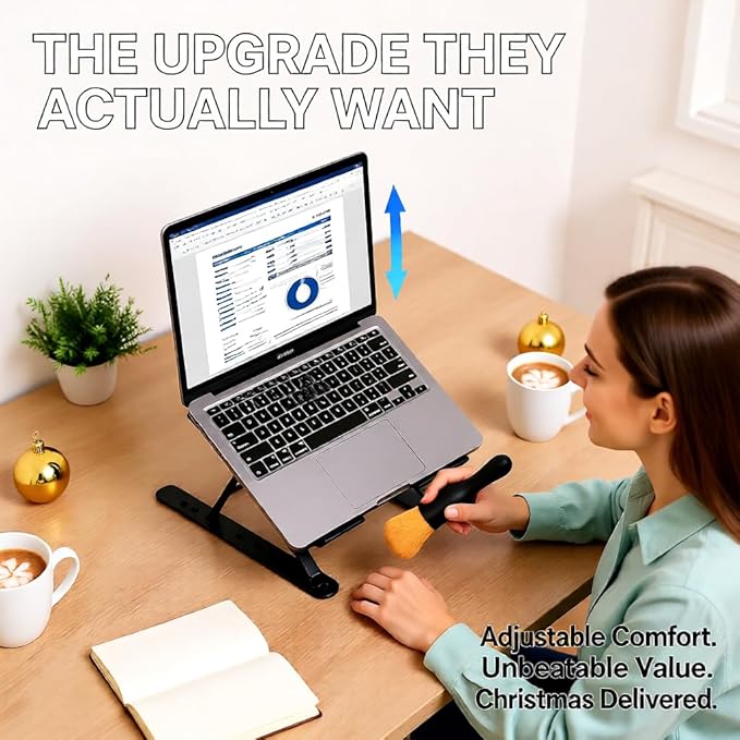 Adjustable Laptop Stand with Cleaning Brush – Aluminum Alloy Ergonomic Riser, Foldable & Portable Ventilated Notebook Holder for Desk, Fits Laptops up to 17.3" -(7 levels ) 23.6"MODEL (GRAY)