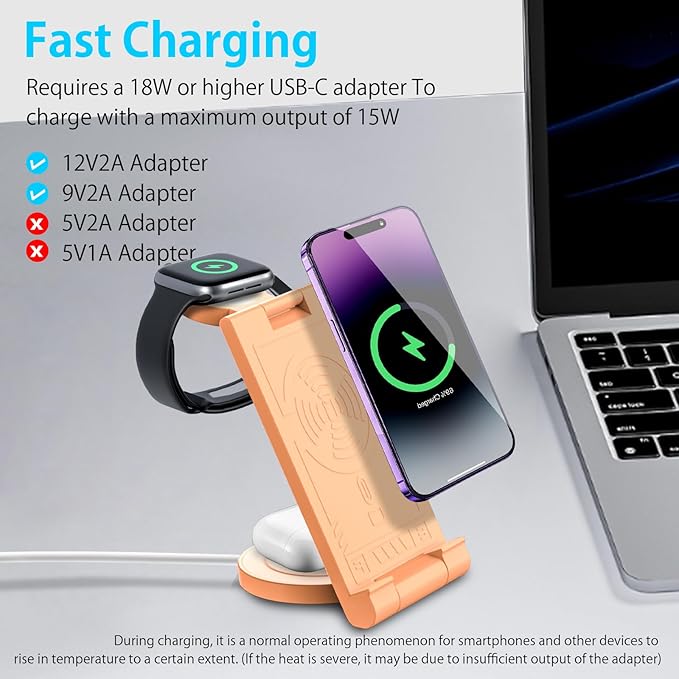 2024 Upgrated Wireless Charger: 3 in 1 Charger Stand Multiple Devices for Apple - iPhone 16 15 14 Pro Max 13 12 11 - Watch 10 9 8 7 6 5 4 3 2 SE and Ultra Series - Airpods 4 3 2 Pro