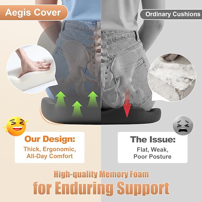 Car Seat Cushion with Lumbar Support for Long Driving Truck RV, Ergonomic Memory Foam Office Chair Cushion for Sciatica, Tailbone & Lower Back Relief, Ideal Gift for Drivers & Office Workers (Black)