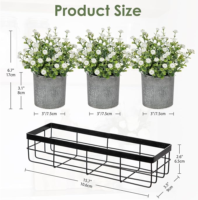 DILATATA Baby's Breath Artificial Flowers Table Centerpiece Decoration Potted Artificial Babys Breath Small Fake Plants for Shelf Desk Home Decor Fake White Babys Breath Flower with Vase