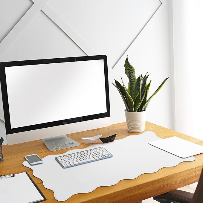 Hahafelt Scalloped Desk Mat Large Desk Pad Cute Coquette Table Mat Aesthetic Preppy Table Make up Pad Nonslip 2026 Graduation Gift with Stitching Waterproof Gaming(White,31.5 x 15.8 Inches)