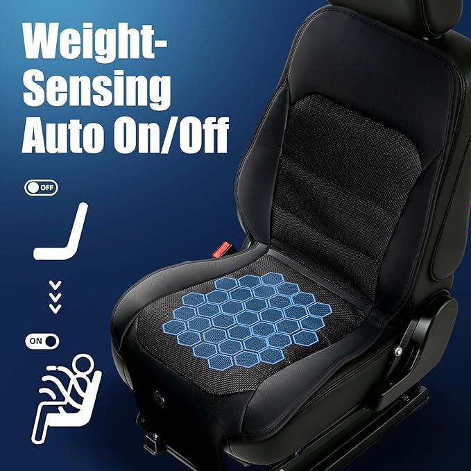 Upgraded Cooling Car Seat Cover, Cooling Seat Covers For Cars Trucks, 12V-24V 3-Speed Air Cooled Car Seat Cushion, Universal Fit for Summer Truck SUV Office, Non-slip Breathable 3D Mesh Leather, Black