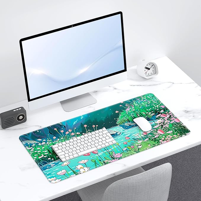 Desk Pad, 32" x 16" XXXL Extended Large Gaming Mouse Pad, Desktop Decor Desk Mat, Men Women Office Supplies and Accessories, Cute Anime Mouse Mat for Laptop & Keyboard, Tulip River