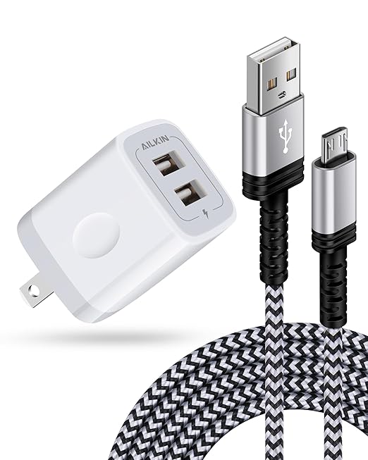 Kindle Charger Cord Replacement with Dual USB Wall Charger – Micro USB Cable for Kindle Fire, Kids Edition, Paperwhite, PS4 Slim/Pro, DualShock 4, Xbox One S/X Controller, Android, USB B Devices