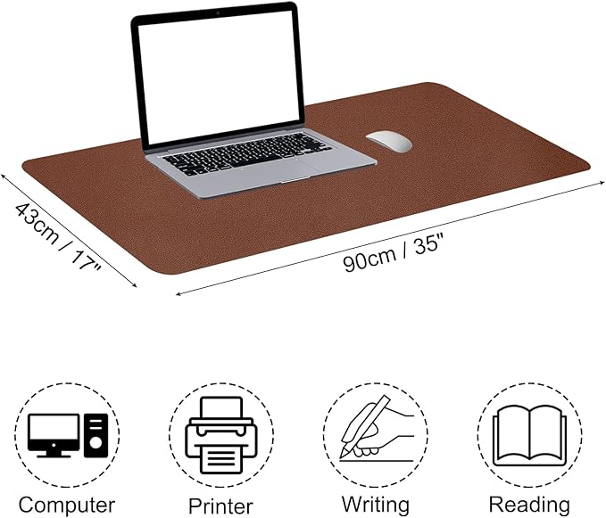 PATIKIL Desk Mat, 35"x17", Non-Slip Waterproof PU Leather Desk Pad Dual Sided for Office/Home Brown