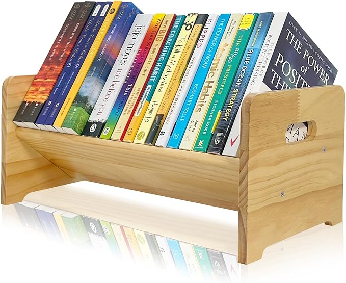 Desktop Bookshelf Organizer, Wood Office Tabletop Book Storage Rack, Tilting Bookcase for Books/Magazine Display,Small Desktop Bookshelf,Desk Shelf