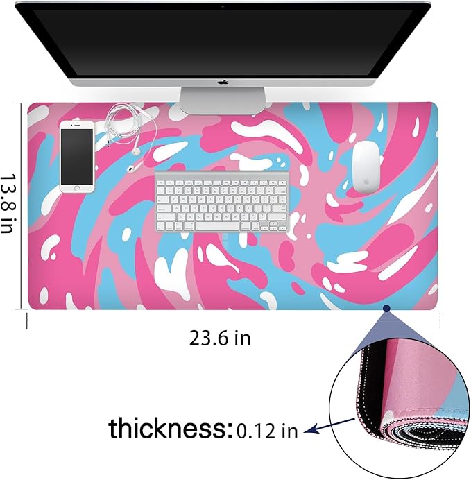 Fluid Pattern XL Mouse Pad,Super Thick Waterproof Fluid Pattern Large Gaming Mousepad with Stitched Edge,Mouse Computer Desk Accessories,Non-Slip Base Mouse Keyboard Mat 600X350X3mm