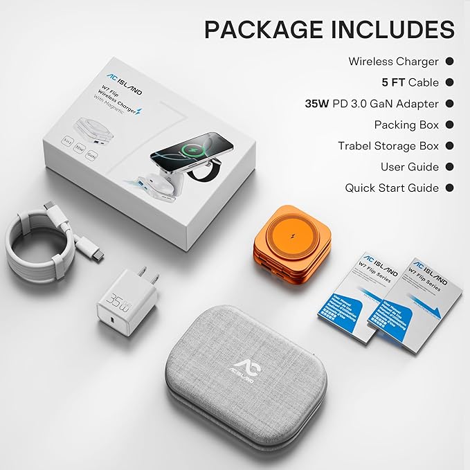 5-in-1 Wireless Charger for MagSafe, AC ISLAND Portable Travel Charging Station, 35W Max QI2 Fast Foldable Magnetic Stand, Evolved for iPhone 17-12 Series, Apple Watch, AirPods (with 35W Adapter)