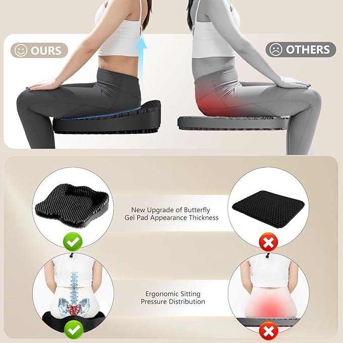 Gel Seat Cushion, Office Chair Seat Pad Cushion for Long Sitting Relieve Sciatica, Back, Pressure Sore Ulcer Pain, Anti-Slip Egg Cushion for Office Chairs Car Stadium