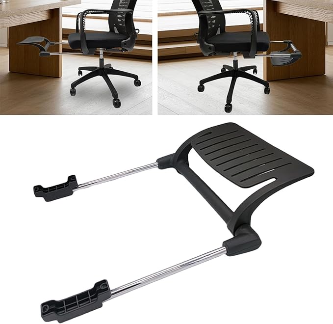 Office Chair Footrest Attachment, Adjustable, Black, Iron & Polypropylene Frame, for Office, Home, Meeting Rooms