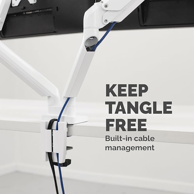 Fellowes Platinum Series Dual Monitor Arm for 40-Inch Monitors, Full Motion, 360° Rotation, VESA Mount with Grommet or Clamp, USB Ports, Ergonomic, White, 8056301