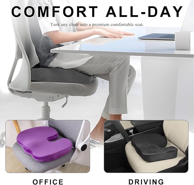 Car Seat Cushion, Memory Foam Cushion for Tailbone Pain & Sciatica Relief, Ergonomic Seat Cushion Comfortable Chair Relief Pillow for Car Office Wheelchair, car Accessories (Black)