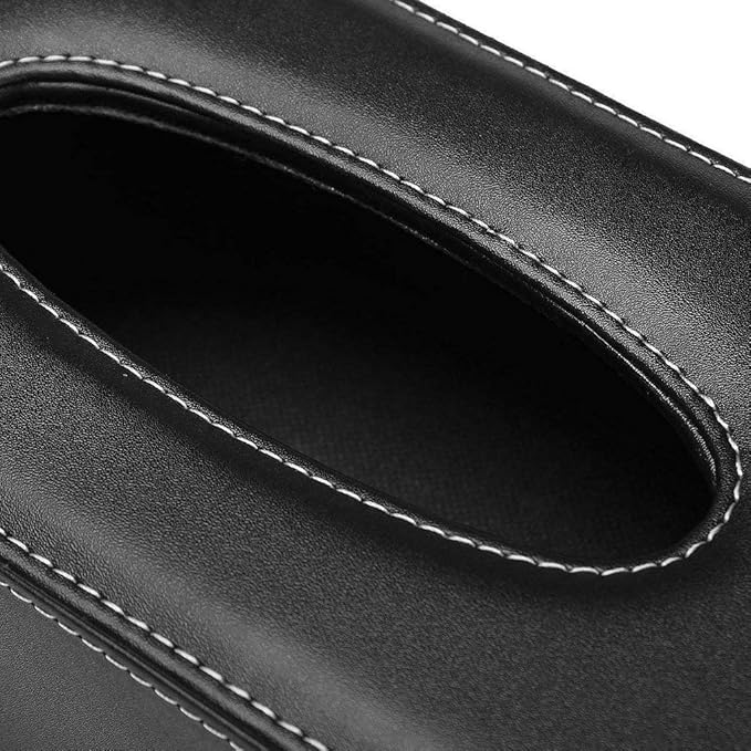 PU Leather Tissue Box Holder, Tissue Box Holder Business Black，Rectangular Napkin Holder Pumping Paper Case Dispenser for Home Office Car Automotive Decoration (9.44 * 4.72 * 3.74inch Black)
