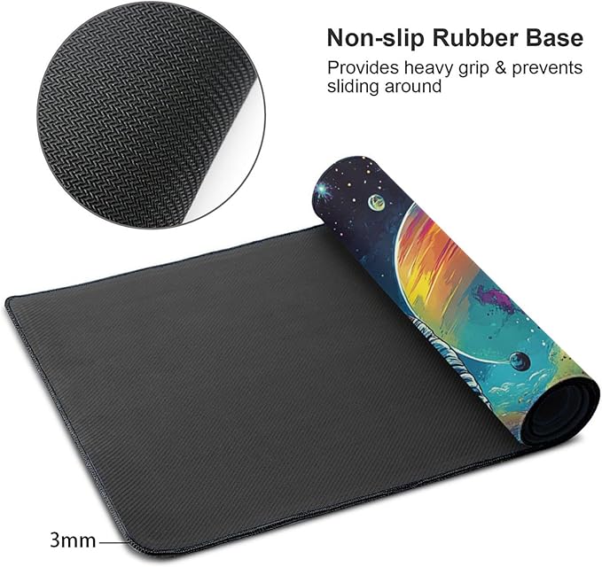 Extra Large Gaming Mouse Pad 48"x24", Non-Slip Rubber Base Galaxy Astronaut Space Mouse Pad, Waterproof Keyboard Mat with Stitched Edges for Work, Game, Office, Desk