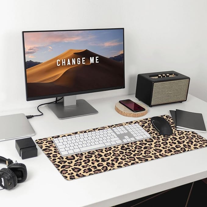 Leopard Print Animal Cheetah Large Mouse Pad & Desk Mat Extended Mousepad Non-Slip Rubber Base Laptop Computer Keyboard Pad for Gaming, Office & Home Decor, XXL - 29.5" X 15.8"