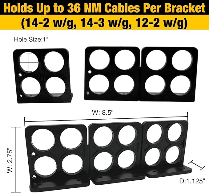 Rack-A-Tiers Crackit Bracket (10 Pack) - Snap Apart Wire/Cable Brackets, ETL Listed, 12 Slots, Supports Up to 36 Cables, Cable Hanger, Wire Support Mount (#CB1234.P10)