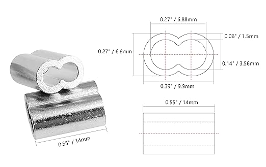 100pcs 1/8 Inch Aluminum Crimping Loop Sleeve for Wire Rope and Cable, Double Hole Type