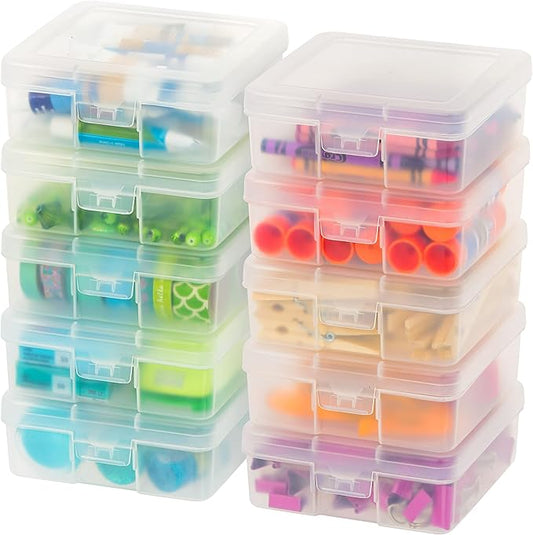 IRIS USA Clear Storage Cases, 10-Pack, |Made in USA|, Plastic Bead Organizing Containers with Snap Lid for Arts, Crafts, Ephemera, Stickers, & Dance Cheer, Clear - Small