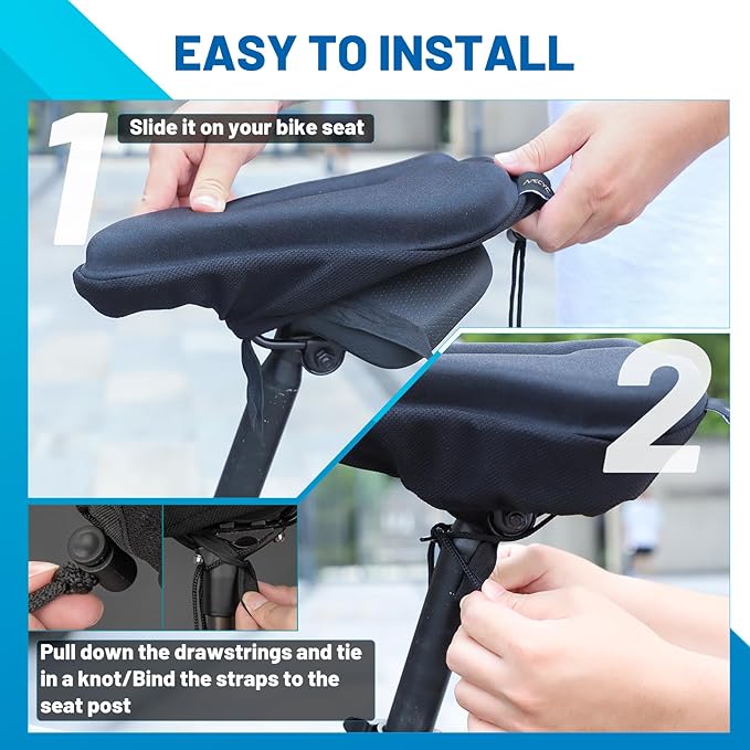 APECYC Bike Seat Cushion Gel Padded Saddle Cover for Men Women - Extra Padding Soft Comfort Bicycle Seat Cushion for Peloton, Stationary, Spin, Mountain, Road, Ebike