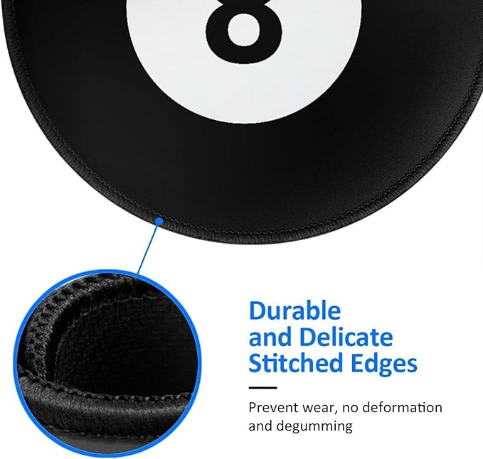 8 Ball Round Mouse Pad Premium Textured Mouse Mat Washable Mousepads with Extended Stitched Edges Non Slip Rubber Base Small Mousepad 7.9 X 7.9 X 0.12 Inches