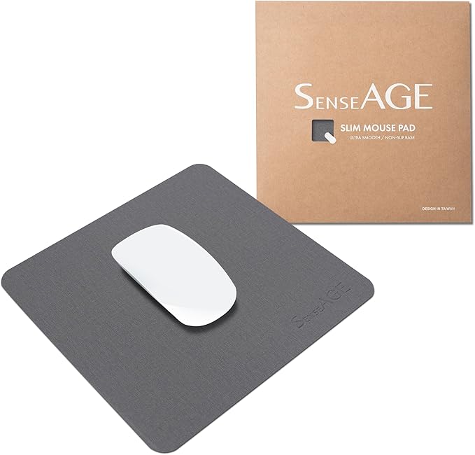 SenseAGE Slim Mouse Pad for Home/Office, Portable Mouse Mat for Computer & Laptop, Fabric Style Vegan Leather, Non-Slip Base, Compatible with Laser and Optical Mouse, 8.66” x 8.66” (Dark Grey)