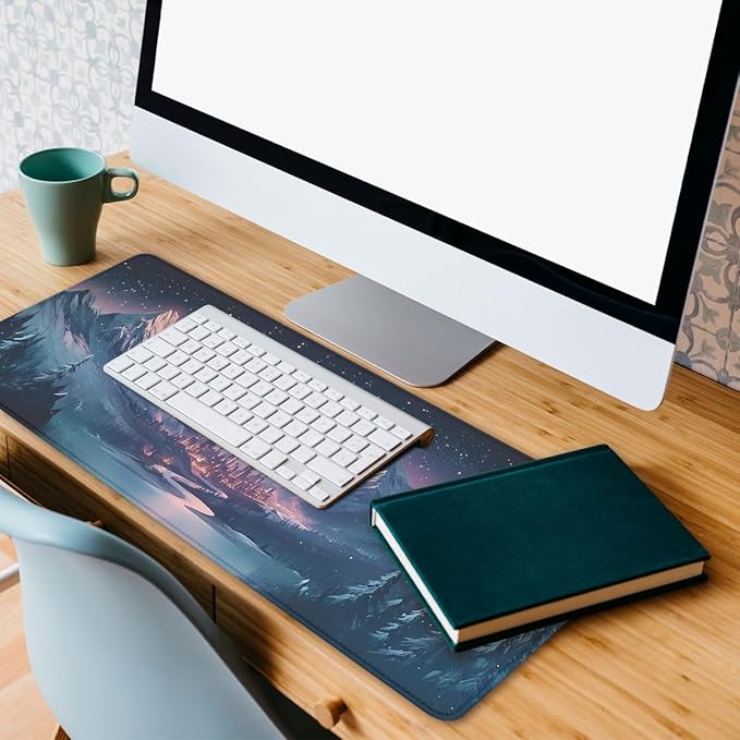 Fantasy City Mouse Pad Night Moon Mountain Landscape Extended Mousepad Waterproof Stitched Edges Rubber Base Non-Slip Deskmap Computer Keyboard Mat 31.5x11.8 Inch