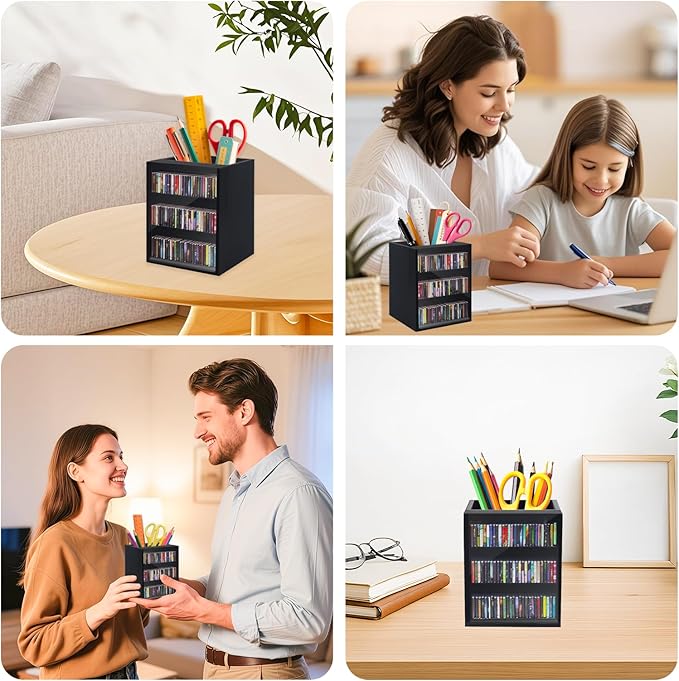 Anxiety Bookshelf Ornament Mini Bookshelf Miniature Library with 100pcs Mini Books, Mini Bookstore, Shake Off Your Anxiety, Bookmark or Pencil Holder Organizer for Book Lovers Home Decor (Black)