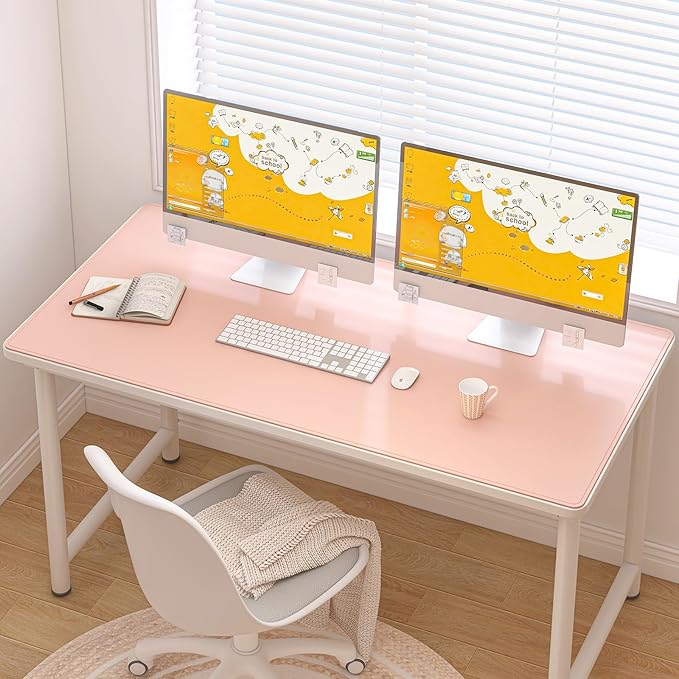 DAWNTREES Desk Mat for Desktop,PU Leather Desk Pad Protector,Non Slip, Large Mouse Pad and Keyboard Mat, Waterproof Writing Pad for Office and Home (Pink,47.2''x23.6'')