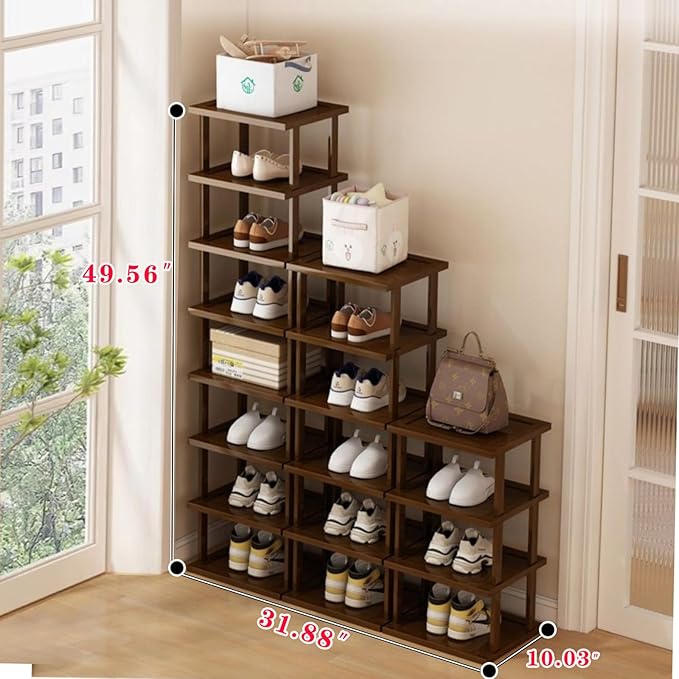 AFOORD Vertical Shoe Rack-Tall Narrow Shoe Rack Organizer for Small Spaces,17Tier Bamboo Shoen Shelf for Entryway,Closet,Corner,Doorway,Skinny Shoe Shelf Space Saving Shoe Storage,Free Stackable DIY