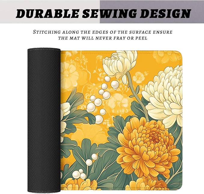 Flower Gaming Mouse Pad Autumn Chrysanthemum Yellow Vintage Floral Mousepad XL Large Gaming Mouse Pad Laptop Keyboard Mat Desk Pad 31.5"x11.8"