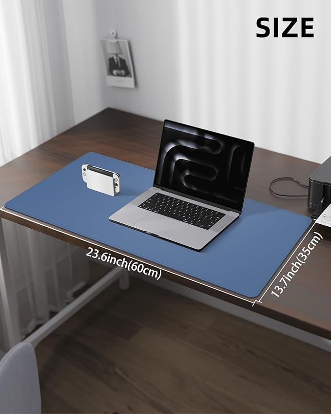 AFIING Desk Pad Protector 23.6" x 13.7" - Non-Slip Waterproof PU Leather Desk Mat for Mouse, Keyboard, Laptop, Office and Home Workspace (Blue Grey)