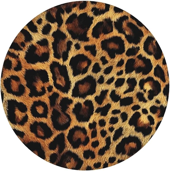 Brown Leopard Round Mouse Pad Premium Textured Mouse Mat Washable Mousepads with Extended Stitched Edges Non Slip Rubber Base Small Mousepad 7.9 X 7.9 X 0.12 Inches