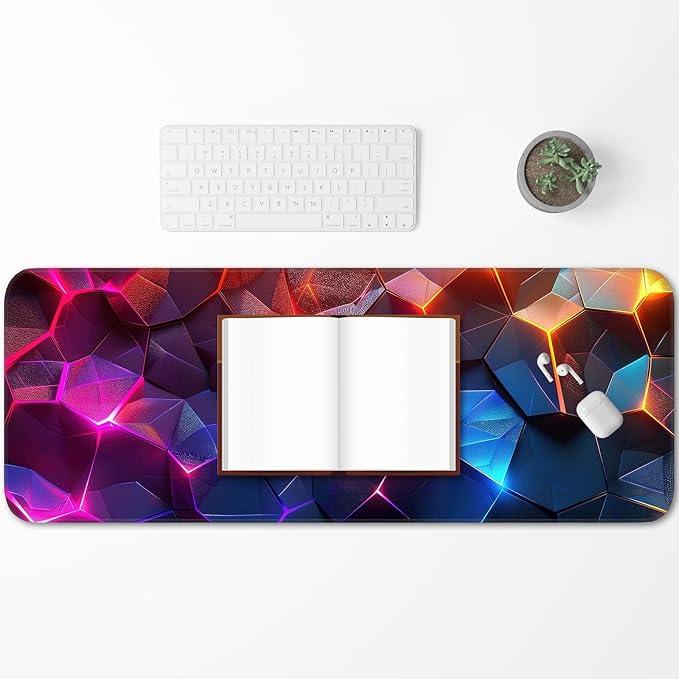 Gaming Mouse Pad, Geometric Design, Non-Slip Rubber Bottom, Stitched Edges, for Home, Office, Gaming, 31.5 x 11.8 Inch Full Desktop Large Mouse Pad for Gamers