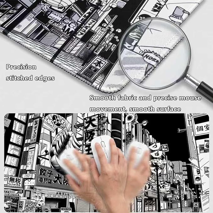 Japanese Street Gaming Mouse Pad Large,Anime Mousepad Gaming Mouse Mat,31.5 x 15.7 Desk Mat Anime Mouse Pad for Desk,Extended Keyboard Mousepad with Non-Slip Base and Stitched Edge 800X400X4mm