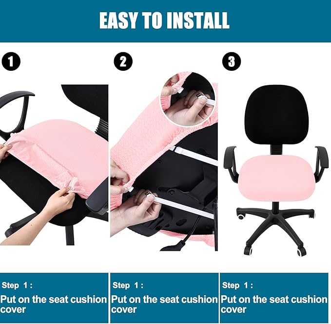 Smiry Stretch Jacquard Office Computer Chair Seat Covers, Removable Washable Anti-dust Desk Chair Seat Cushion Protectors - Blush Pink