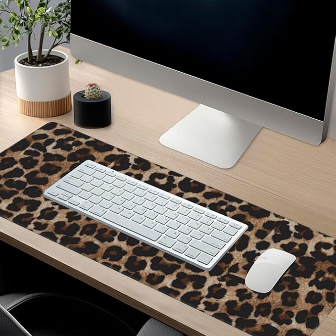 Leopard Cheetah Print Large Mouse Pad & Desk Mat Extended Mousepad with Stitched Edges Non-Slip Rubber Base Laptop Computer Keyboard Pad for Gaming, Office & Home Decor, XXXL - 35.4" X 15.7"