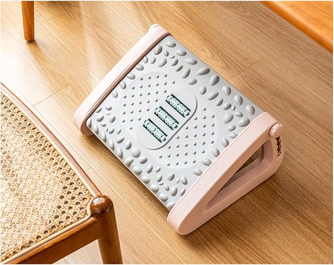 Ergonomic Foot Rest Under Desk, 6 Height Adjustable Footstool with Massage Roller – Office Chair Footrest for Home, Pink