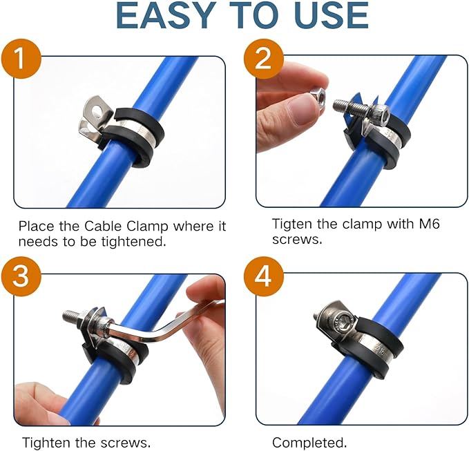 ZIPCCI 1-3/4 Inch Cable Clamp, 10 Pack Rubber Wiring Clamp, Stainless Steel Pipe Clips for Tube Holder, Wire Cord Tubing Bracket Installation (44mm)