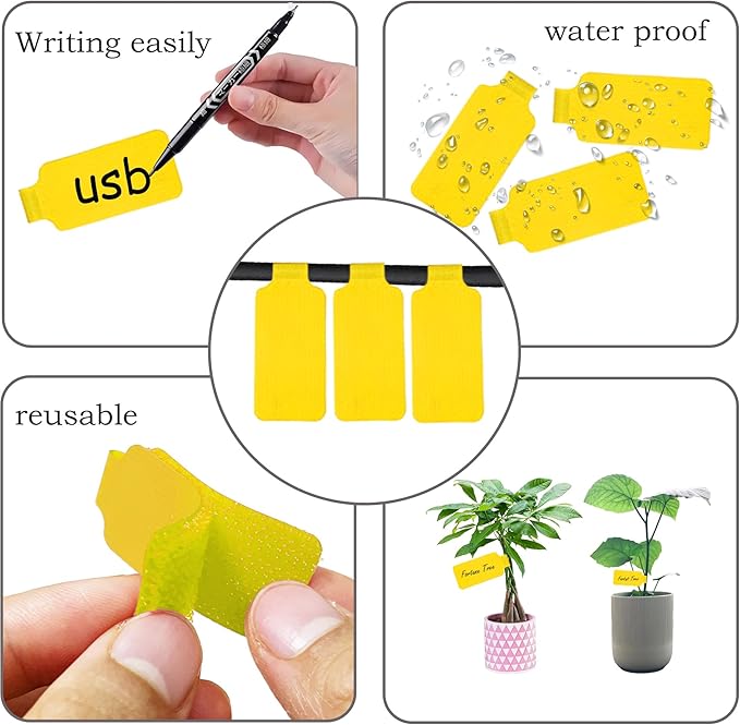 60 Pcs Reusable Cable Labels & Hook and Loop Cord Ties – 30 Wire Labels + 30 Cable Tags for Electronics, Home Office Cord Management, Residue-Free, Quick-Drying Marker Included