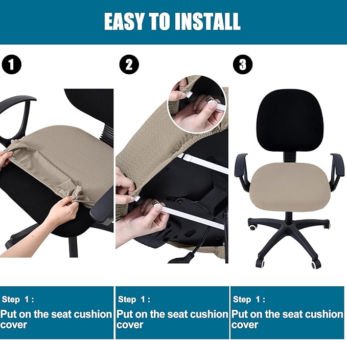 Smiry Stretch Jacquard Office Computer Chair Seat Covers, Removable Washable Anti-dust Desk Chair Seat Cushion Protectors - Taupe
