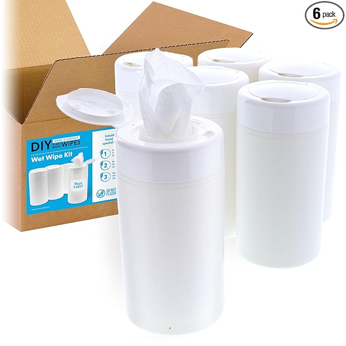 DIY Hand & Surface, Mix-It-Up Wet Wipe Kit, (50 Viscose Dry wipes X 6 Canisters), 300 Wipes