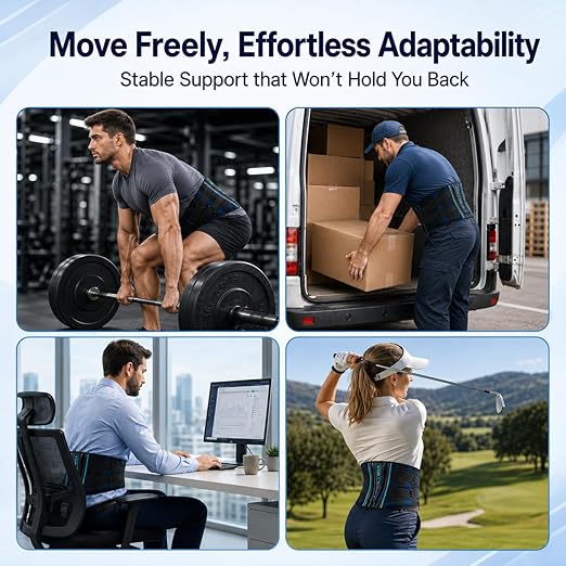 Modern Back Brace for Lower Back Pain Relief, 9" Wide Lumbar Support Belt for Men and Women with Removable Aluminum Panel, 3D Knitted Mesh Back Support Brace with Dual Compression Straps for Work, Lifting, Driving & Daily Wear